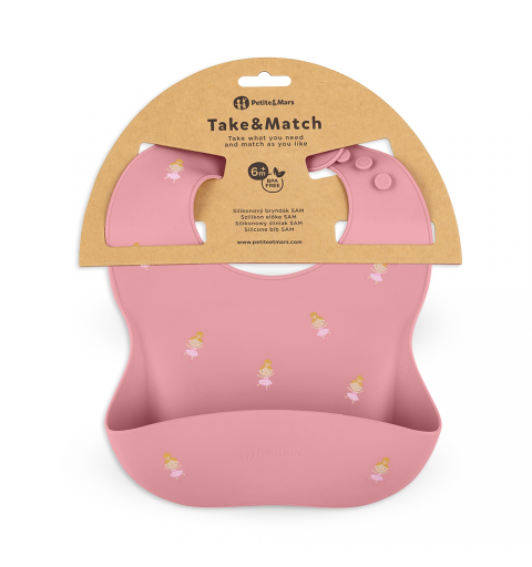 Petite& Mars Take&Match - śliniak silikonowy 6m+ | Rose Princesses